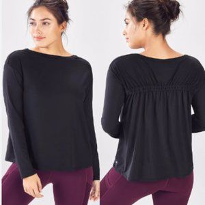 Women's Fabletics "Cashel" Long Sleeve Cinched Back Top, Size S - Black